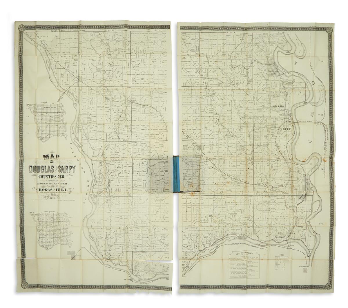 ROSEWATER, ANDREW. Map of Douglas and Sarpy Counties, Neb.